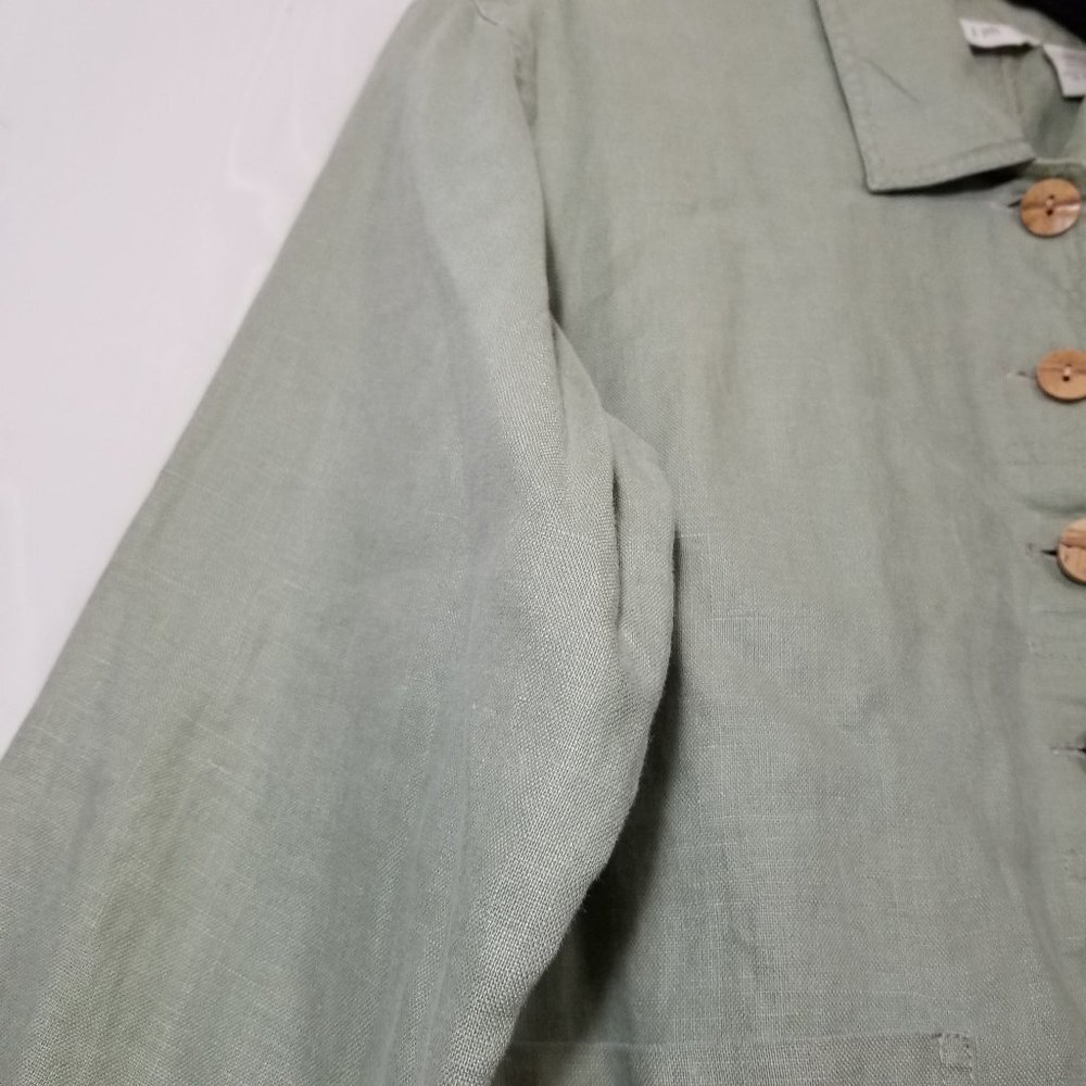 J Jill 100% linen pleated back jacket light green size XSP petite short buttonup - Picture 5 of 9